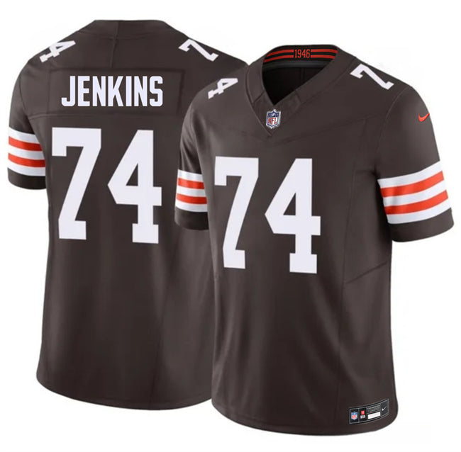 Mens Cleveland Browns #74 Elgton Jenkins Brown 2026 FUSE Vapor Limited Stitched Football Jersey
