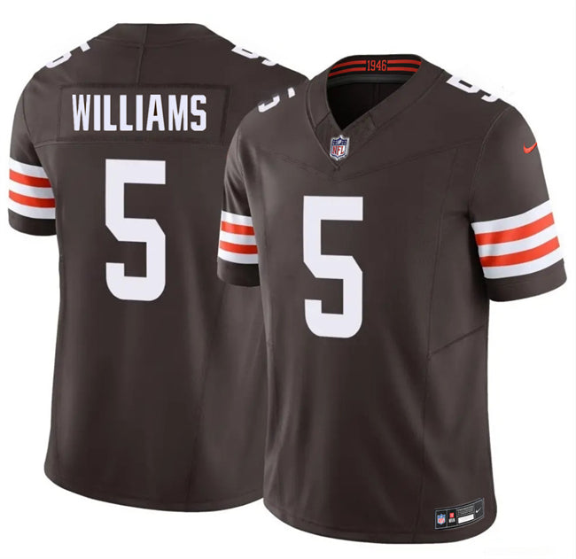 Mens Cleveland Browns #5 Quincy Williams Brown 2026 FUSE Vapor Limited Stitched Football Jersey