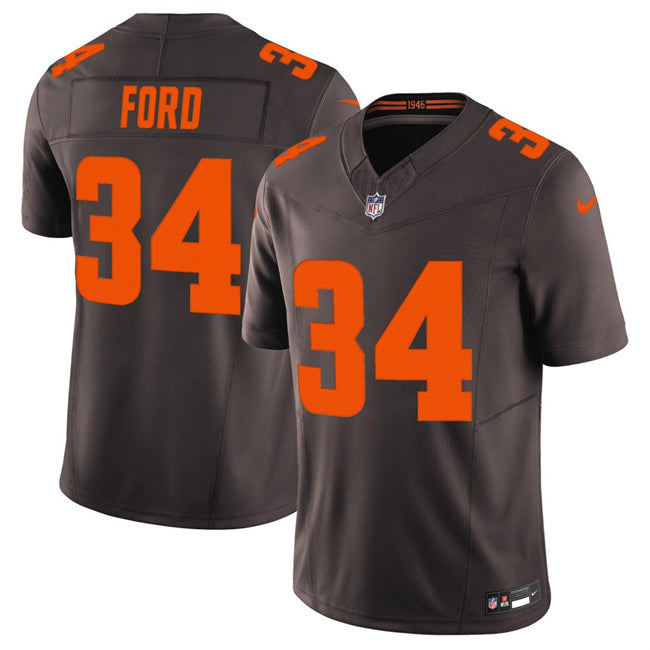 Mens Cleveland Browns #34 Jerome Ford Brown 2025 FUSE Alpha Dawg Limited Stitched Football Jersey