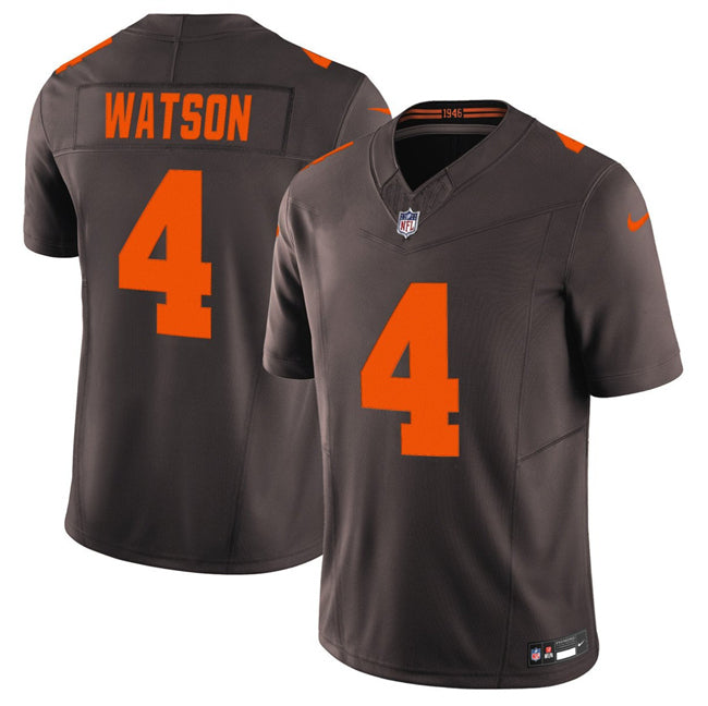 Mens Cleveland Browns #4 Deshaun Watson Brown 2025 FUSE Alpha Dawg Limited Stitched Football Jersey