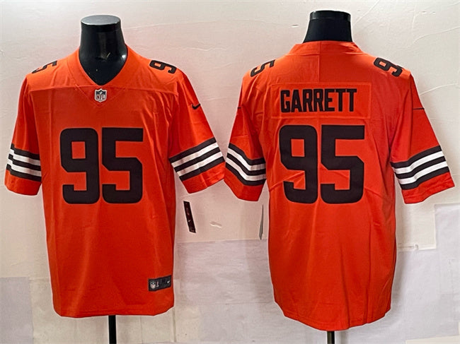 Mens Cleveland Browns #95 Myles Garrett Orange Vapor Limited Stitched Football Jersey