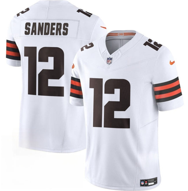 Mens Cleveland Browns #12 Shedeur Sanders White 2025 Draft FUSE Vapor Limited Stitched Football Jersey