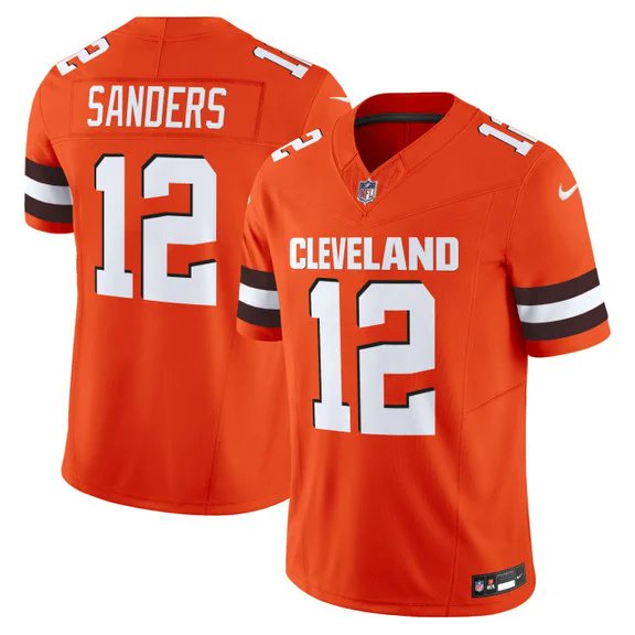 Mens Cleveland Browns #12 Shedeur Sanders Orange 2025 Draft FUSE Vapor Limited Stitched Football Jersey
