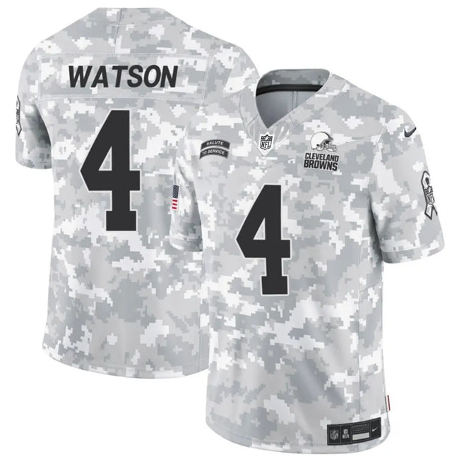 Mens Cleveland Browns #4 Deshaun Watson 2024 FUSE Arctic Camo Salute to Service Limited Stitched Football Jersey