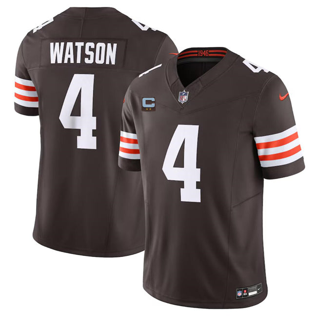 Mens Cleveland Browns #4 Deshaun Watson Brown 2024 FUSE With 2-Star C Patch Vapor Untouchable Limited Stitched Jersey