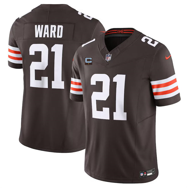 Mens Cleveland Browns #21 Denzel Ward Brown 2024 FUSE With 1-Star C Patch Vapor Untouchable Limited Stitched Jersey