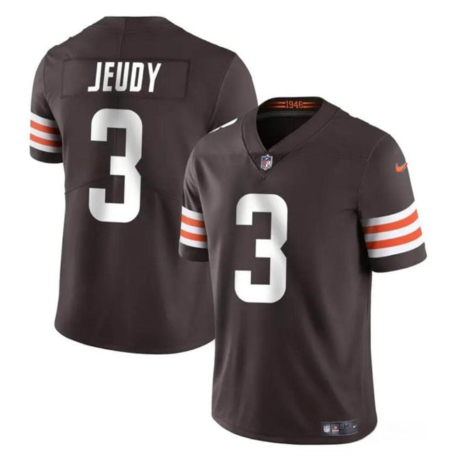 Mens Cleveland Browns #3 Jerry Jeudy Brown Vapor Limited Stitched Football Jersey