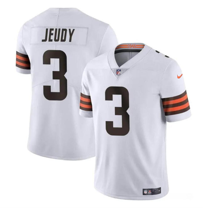 Mens Cleveland Browns #3 Jerry Jeudy White Vapor Limited Stitched Football Jersey
