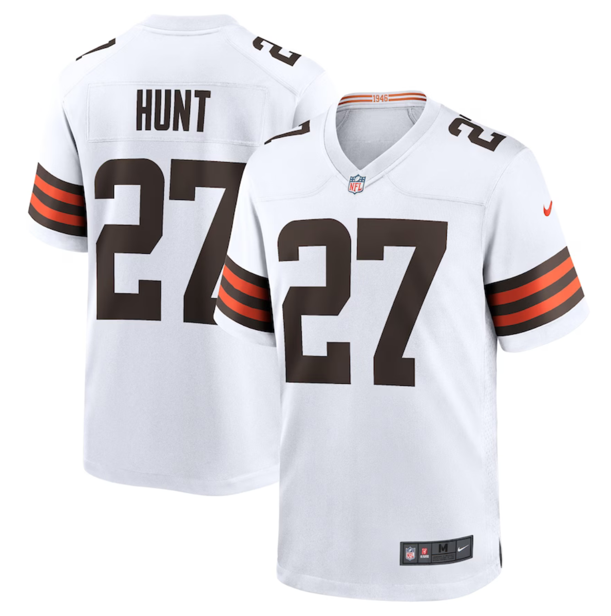Mens Cleveland Browns #27 Kareem Hunt White Stitched Game Jersey