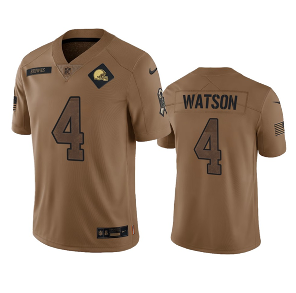 Mens Cleveland Browns #4 Deshaun Watson 2023 Brown Salute To Service Limited Stitched Jersey