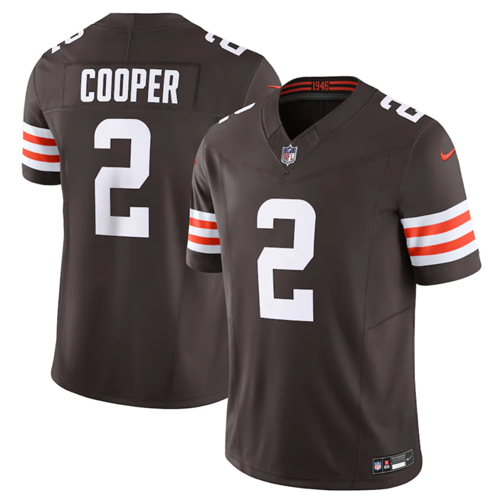 Mens Cleveland Browns #2 Amari Cooper Brown 2023 FUSE Vapor Untouchable Limited Stitched Jersey