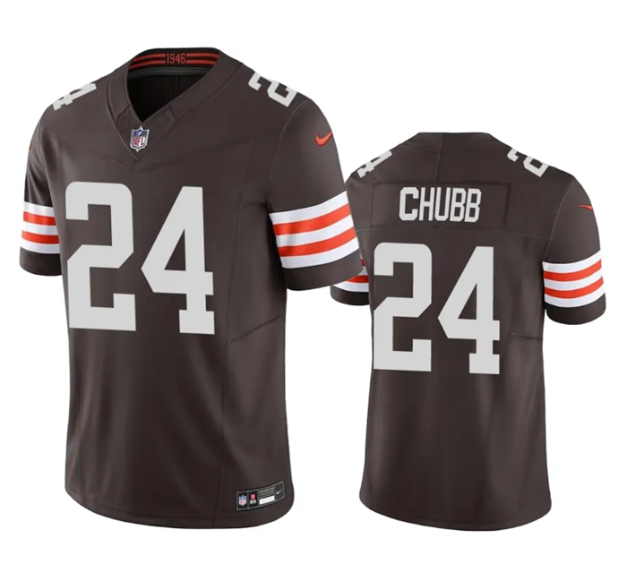 Mens Cleveland Browns #24 Nick Chubb Brown 2023 FUSE Vapor Untouchable Limited Stitched Jersey