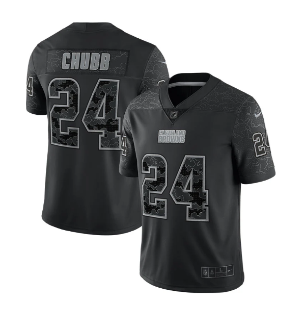 Mens Cleveland Browns #24 Nick Chubb Black Reflective Stitched Jersey