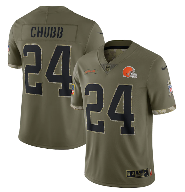 Mens Cleveland Browns #24 Nick Chubb Olive 2022 Salute To Service Limited Stitched Jersey