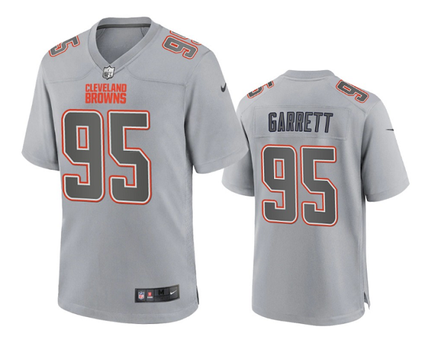 Mens Cleveland Browns #95 Myles Garrett Grey Atmosphere Fashion Stitched Game Jersey