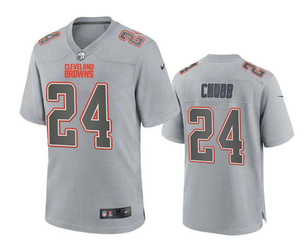Mens Cleveland Browns #24 Nick Chubb Grey Atmosphere Fashion Stitched Game Jersey