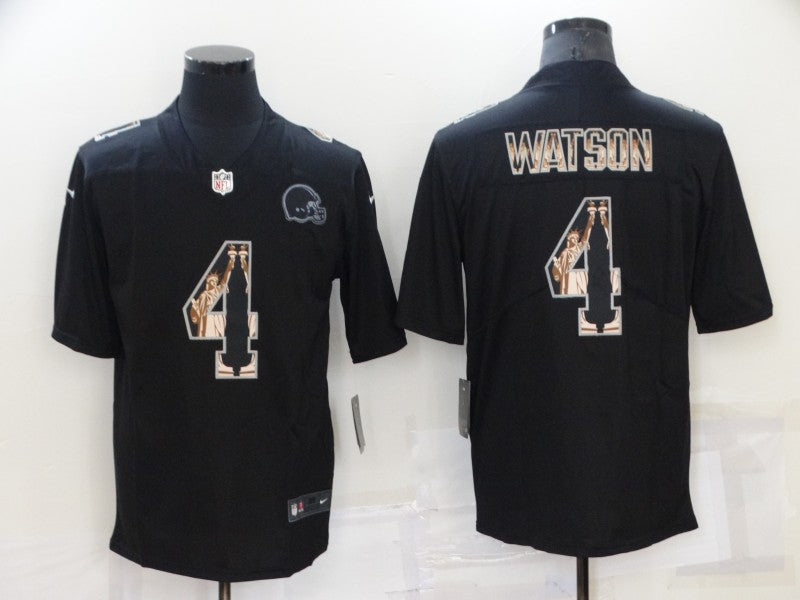 Mens Cleveland Browns #4 Deshaun Watson Black Statue of Liberty Limited Stitched Jersey