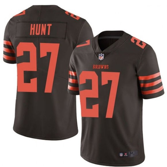 Mens Cleveland Browns #27 Kareem Hunt Brown Color Rush Limited Stitched Jersey