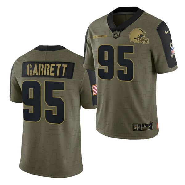 Mens Cleveland Browns #95 Myles Garrett 2021 Olive Salute To Service Limited Stitched Jersey