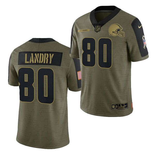 Mens Cleveland Browns #80 Jarvis Landry 2021 Olive Salute To Service Limited Stitched Jersey
