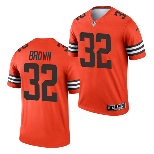 Mens Cleveland Browns #32 Jim Brown Orange Inverted Legend Stitched Football Jersey