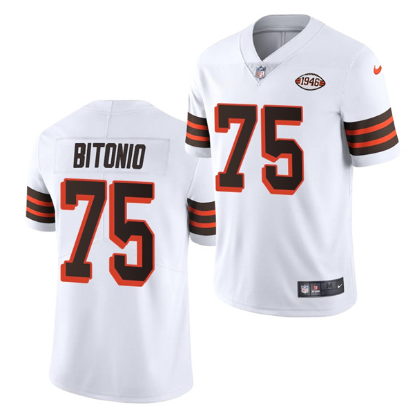 Mens Cleveland Browns #75 Joel Bitonio White 1946 Collection Vapor Stitched Football Jersey