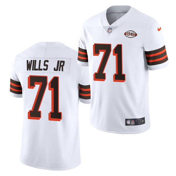 Mens Cleveland Browns #71 Jedrick Wills Jr White 1946 Collection Vapor Stitched Football Jersey