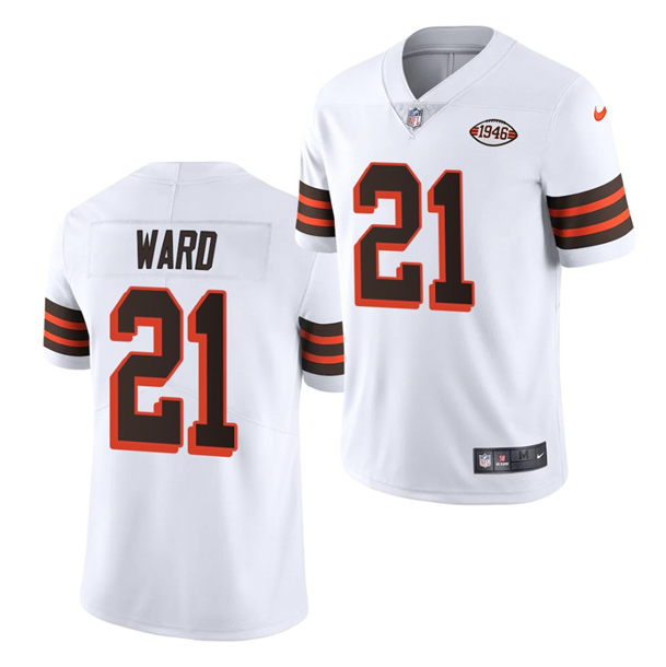 Mens Cleveland Browns #21 Denzel Ward White 1946 Collection Vapor Stitched Football Jersey