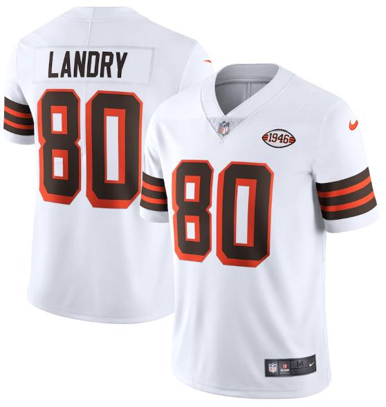Mens Cleveland Browns #80 Jarvis Landry White 1946 Collection Vapor Stitched Football Jersey