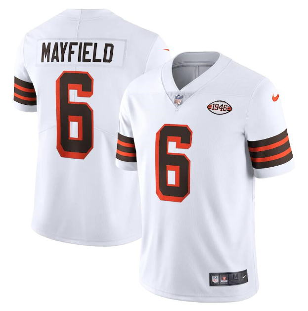 Mens Cleveland Browns #6 Baker Mayfield White 1946 Vapor Stitched Football Jersey