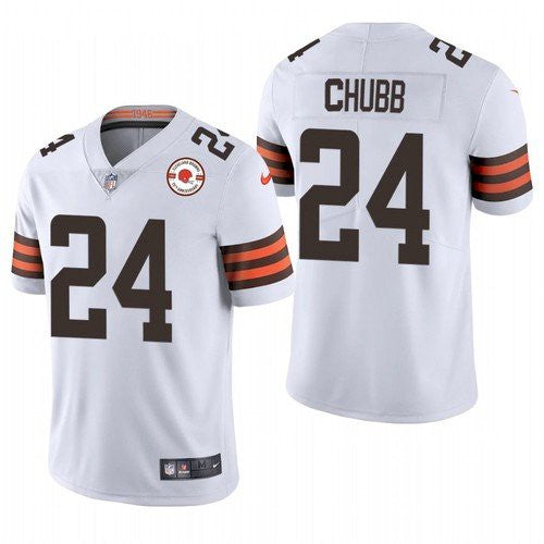 Mens Cleveland Browns #24 Nick Chubb 2021 White 75th Anniversary Vapor Untouchable Limited Stitched NFL Jersey