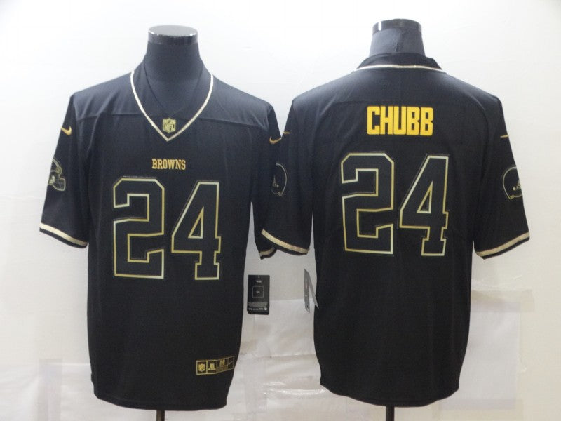 Mens Cleveland Browns #24 Nick Chubb 2020 Black/Gold Salute To Service Limited Stitched Jersey