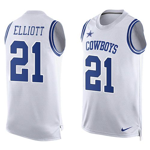 Nike Cowboys #21 Ezekiel Elliott White Mens Stitched NFL Limited Tank Top Jersey