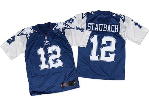 Nike Cowboys #12 Roger Staubach Navy Blue/White Throwback Mens Stitched NFL Elite Jersey