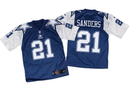 Nike Cowboys #21 Deion Sanders Navy Blue/White Throwback Mens Stitched NFL Elite Jersey