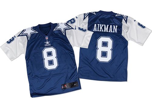 Nike Cowboys #8 Troy Aikman Navy Blue/White Throwback Mens Stitched NFL Elite Jersey