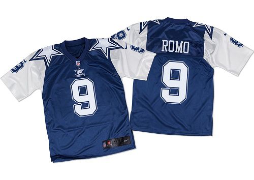 Nike Cowboys #9 Tony Romo Navy Blue/White Throwback Mens Stitched NFL Elite Jersey