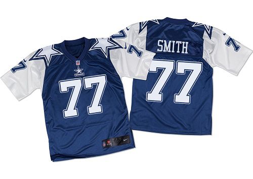 Nike Cowboys #77 Tyron Smith Navy Blue/White Throwback Mens Stitched NFL Elite Jersey