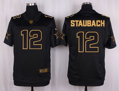 Nike Cowboys #12 Roger Staubach Black Mens Stitched NFL Elite Pro Line Gold Collection Jersey