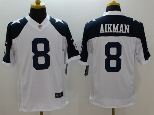 Nike Cowboys #8 Troy Aikman White Thanksgiving Throwback Mens Stitched NFL Limited Jersey