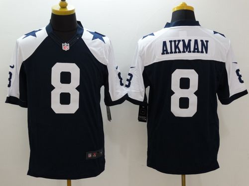 Nike Cowboys #8 Troy Aikman Navy Blue Thanksgiving Throwback Mens Stitched NFL Limited Jersey