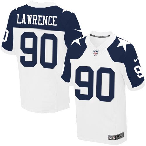 Nike Cowboys #90 Demarcus Lawrence White Thanksgiving Throwback Mens Stitched NFL Elite Jersey