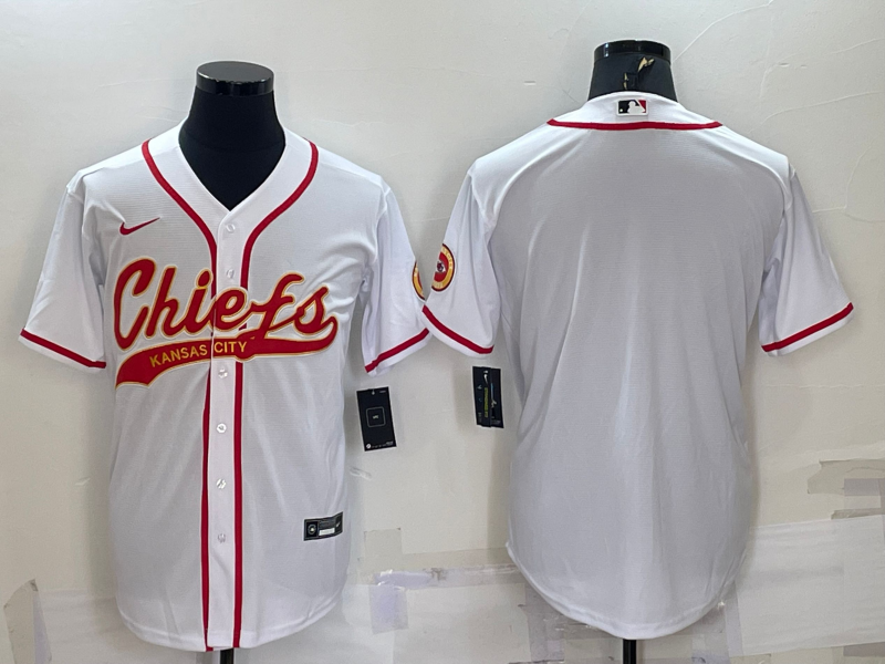 Mens Kansas City Chiefs Blank White With Patch Cool Base Stitched Baseball Jersey