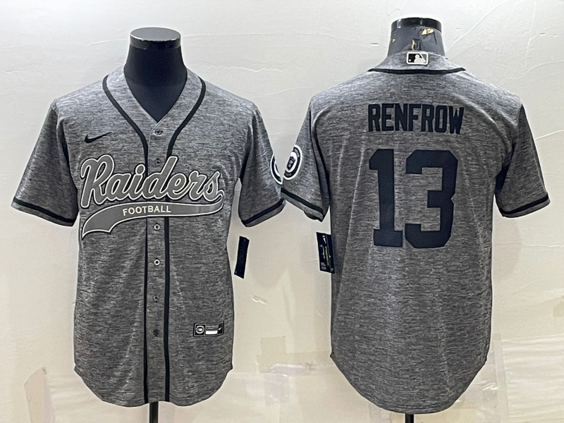 Mens Las Vegas Raiders #13 Hunter Renfrow Grey With Patch Cool Base Stitched Baseball Jersey