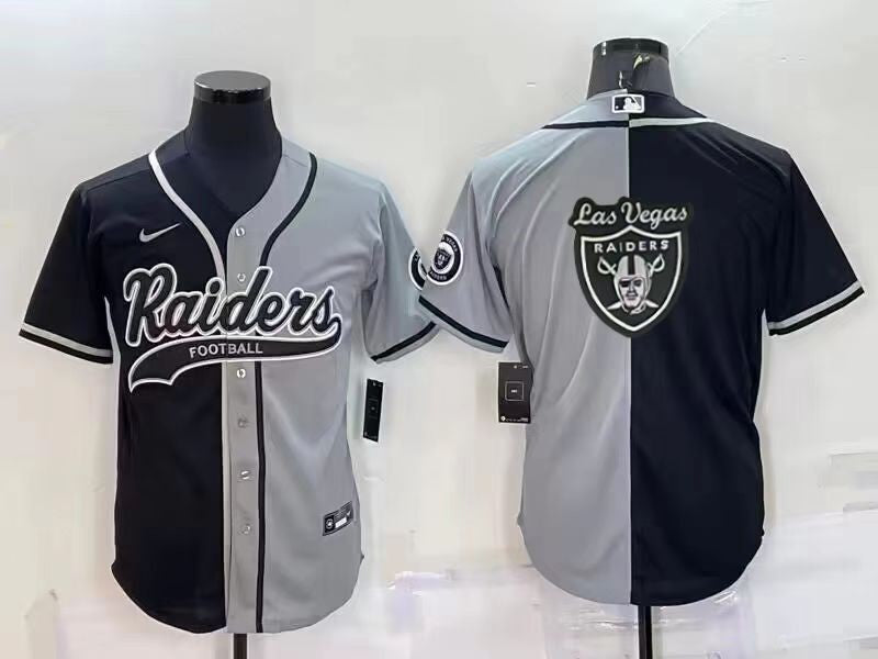 Mens Las Vegas Raiders Blank Black/Grey Split Team Big Logo With Patch Cool Base Stitched Baseball Jersey