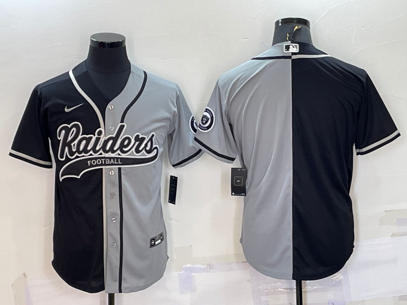 Mens Las Vegas Raiders Blank Black/Grey Split With Patch Cool Base Stitched Baseball Jersey