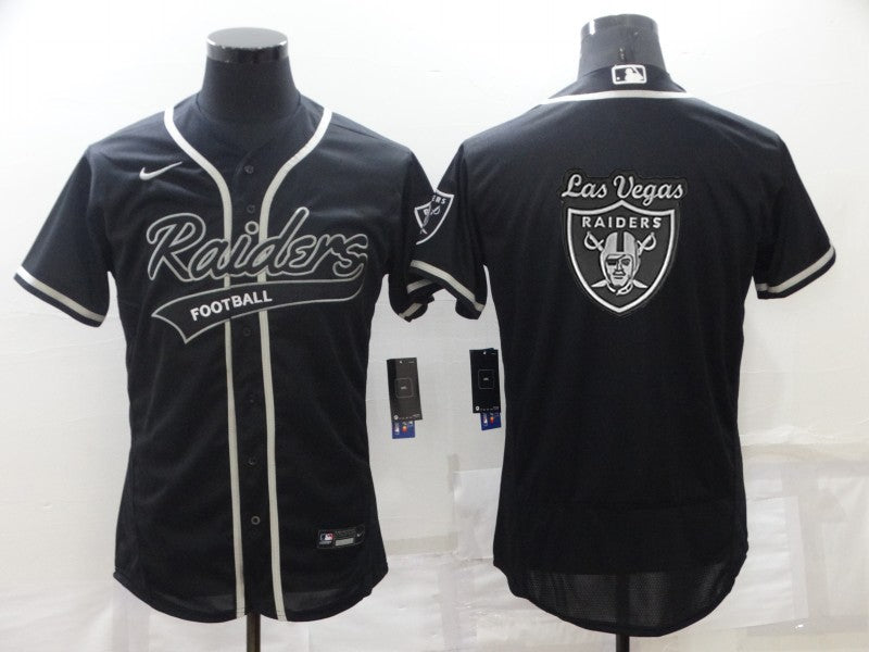 Mens Las Vegas Raiders Black Team Big Logo With Patch Flex Base Stitched Baseball Jersey