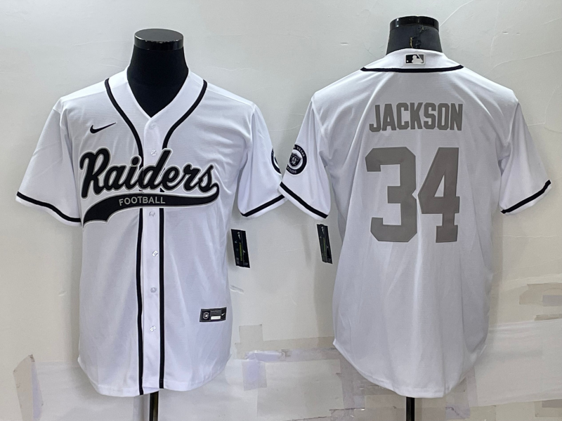 Mens Las Vegas Raiders #34 Bo Jackson White Grey Cool Base Stitched Baseball Jersey