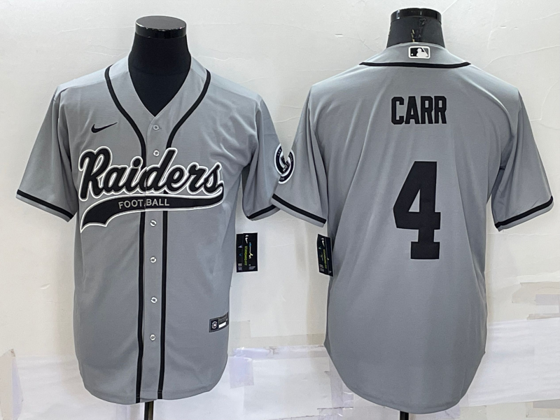 Mens Las Vegas Raiders #4 Derek Carr Grey Cool Base Stitched Baseball Jersey