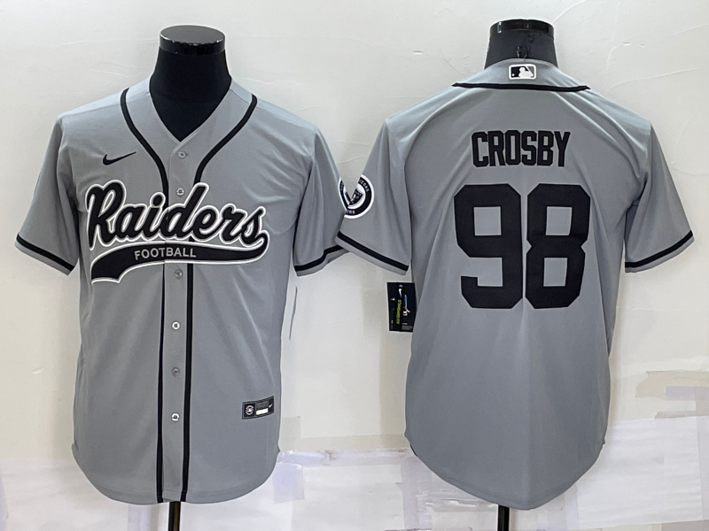Mens Las Vegas Raiders #98 Maxx Crosby Grey Cool Base Stitched Baseball Jersey